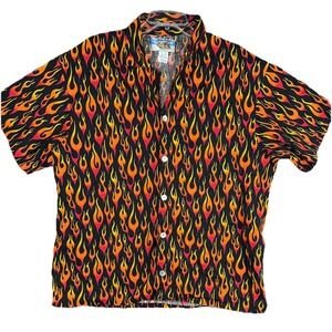 Matt Rider Laguna Beach FLAMES Hawaiian Shirt Button Up‎ Mens Size M Made In USA